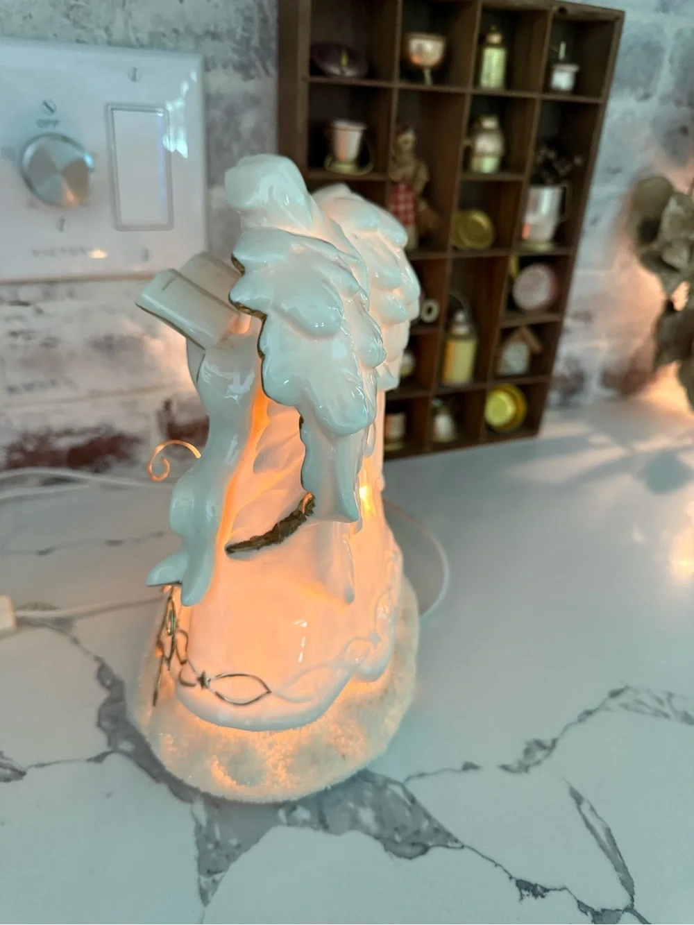 Vintage Porcelain Angel with Gold Star Accents - White and Gold